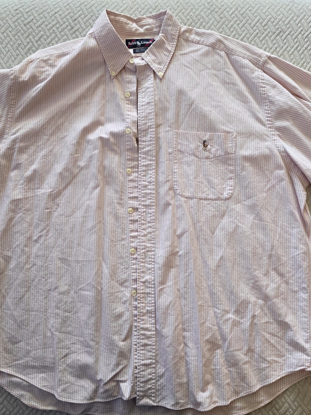 Vintage 90's Cotton Ralph Lauren Light Pink Stripe Button-Down Shirt Big XL